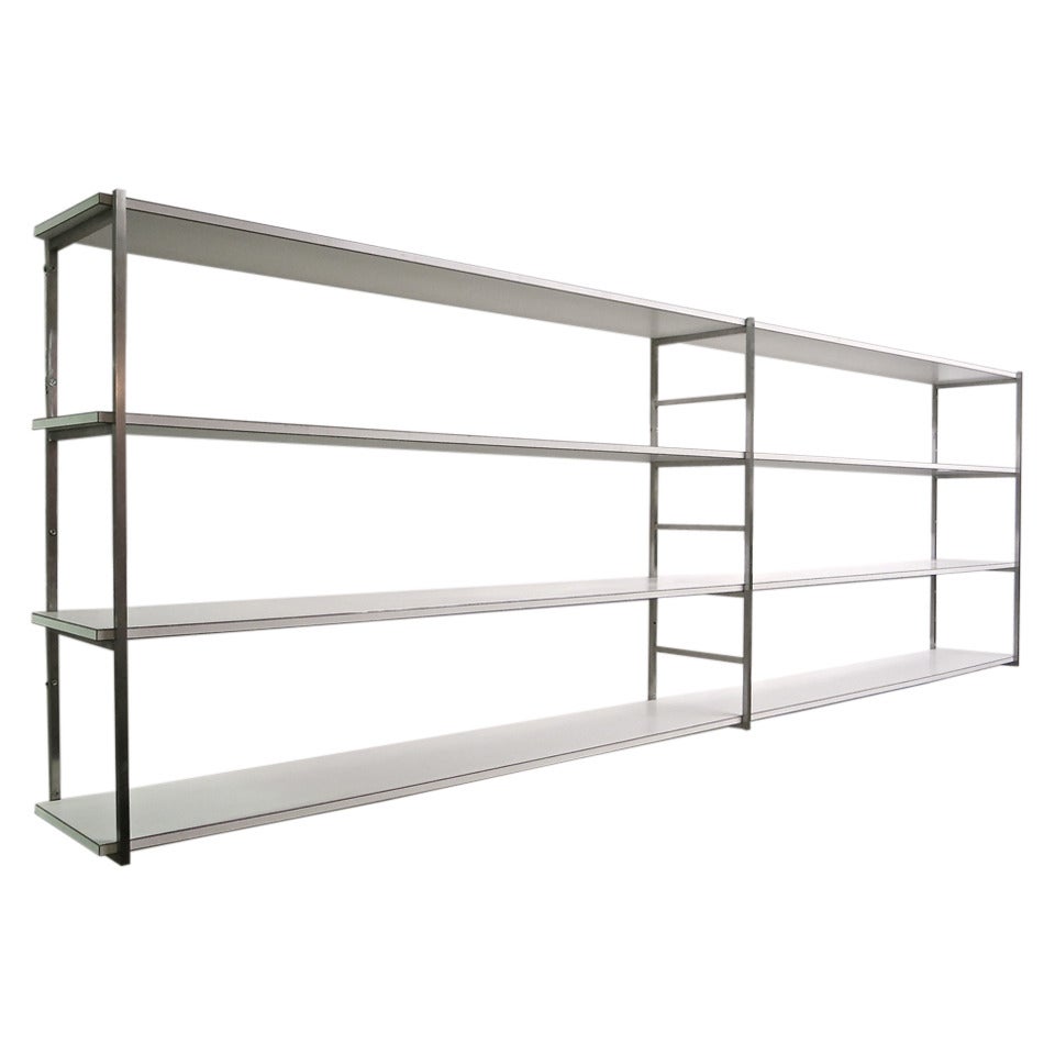 Wall-Mounted Horizontal Shelving Unit in Steel & Laminate, Italy C. 1960