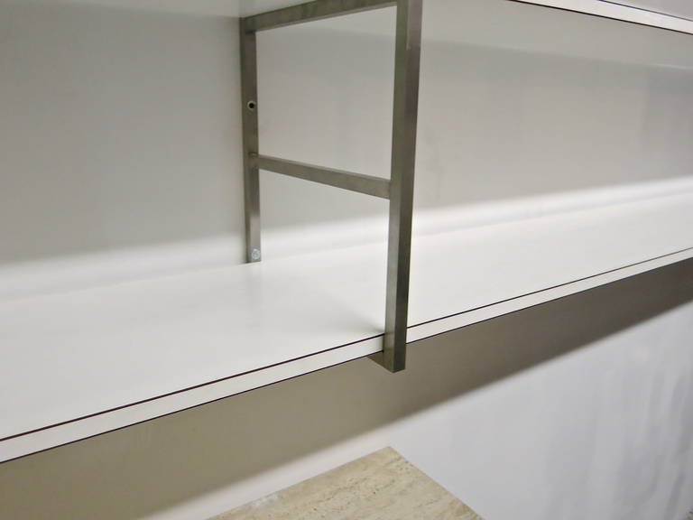 Mid-20th Century Wall-Mounted Horizontal Shelving Unit in Steel & Laminate, Italy C. 1960