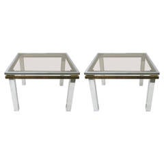 Pair of Square Side Tables in Chrome and Brass circa 1970 Made in USA 11