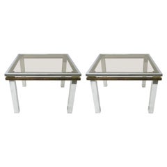Pair of Square Side Tables in Chrome and Brass, USA C. 1970