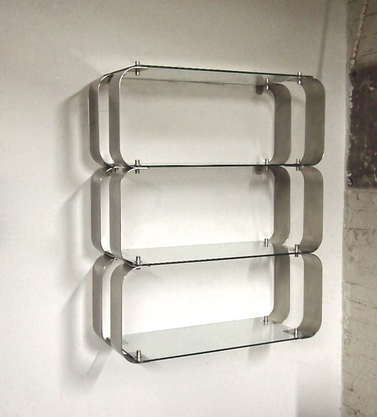 Mid-Century Modern Pair of Wall Hanging Shelving Units by Francois Monnet 1970 France
