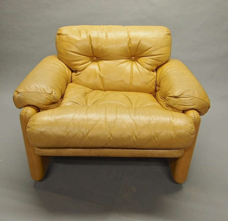 Pair of chairs in great original condition both signed and labeled. The Coronado chair was designed by Tobia Scarpa in 1966 for B&B ITALIA. With slightly lighter ottoman comes with chairs