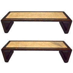 Pair of Coffee Tables or Benches with a Stone Inlay Circa 1940