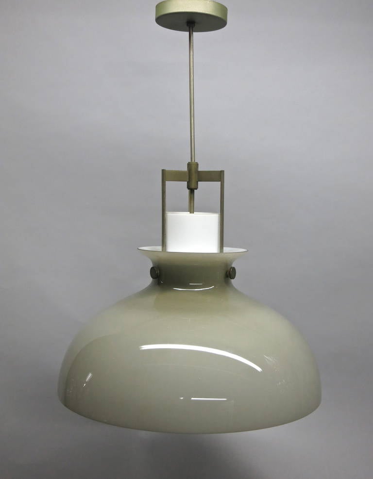 Mid-Century Modern Glass Ceiling Fixture with Nickel Hardware circa 1940