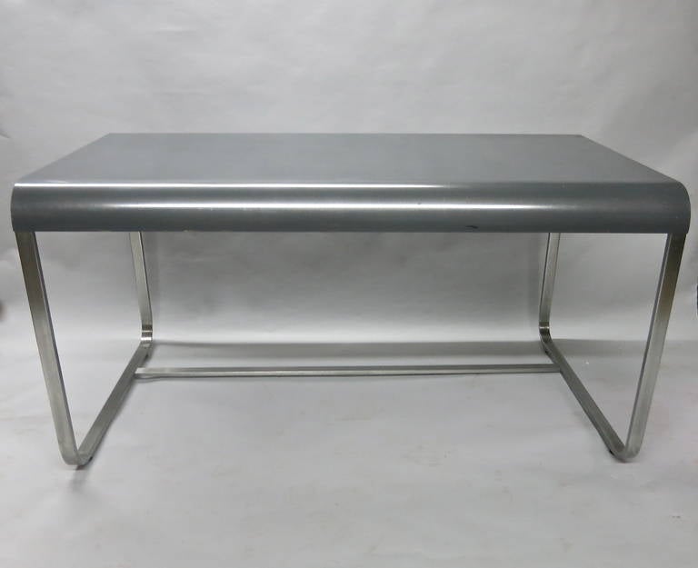 Mid-Century Modern Desk in Stainless Steel and Enameled Metal Top Circa, 1960