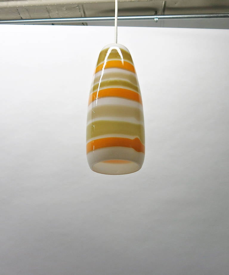 Glass Pendant designed by Massimo Vignelli for Venini in 1970's has been wired with an American standard socket and can hang at any length. No chips repairs or dings in perfect condition