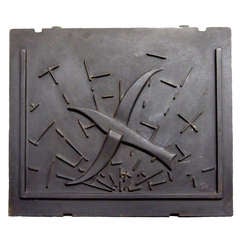 Deco Fireback with Abstract Wrought Iron and Signed French circa 1930