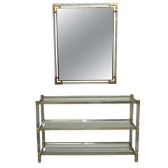 Mirror with Console both in Lucite and Brass circa 1970 Italy