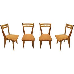 Set of Four French Dining Chairs by Guillerme et Chambron in Oak, circa 1950 1