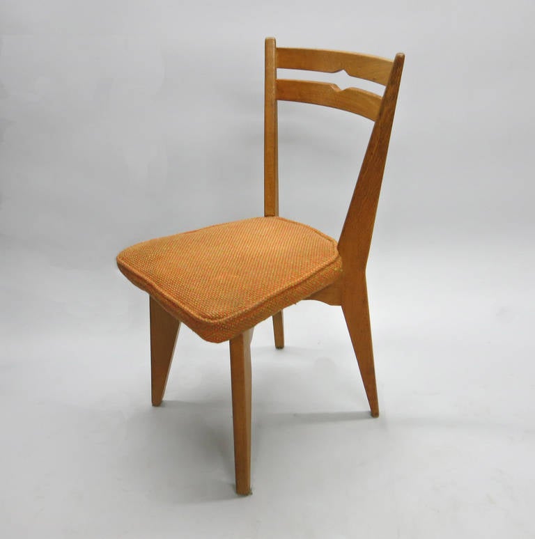 Mid-20th Century Set of Four French Dining Chairs by Guillerme et Chambron in Oak, circa 1950