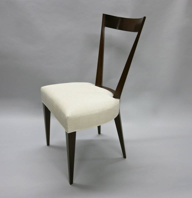 Italian Eight Dining Chairs in the Style of Gio Ponti, Made in Italy, circa 1950
