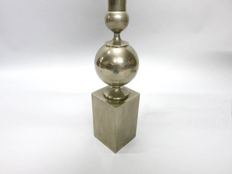 Plated Single Tall Table Lamp by Philippe Barbier, Circa 1970 France For Sale