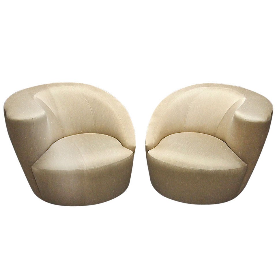 Pair of Vintage Nautilus Swivel Chairs by V. Kagan Newly Upholstered C. 1980