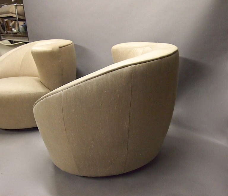 Pair of Vintage Nautilus Swivel Chairs by V. Kagan Newly Upholstered C. 1980 1