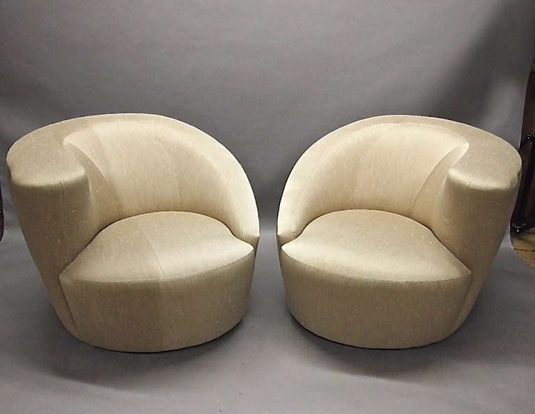 Pair of Vintage Nautilus Swivel Chairs by V. Kagan Newly Upholstered C. 1980 2