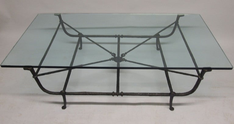 Coffee table originally designed by Giacometti in 1934 and reissued in the late 1960's. The reissues were all cast in bronze, most having a green patina. The tables were made again in 1984 by Chistopher Chadoff in his NYC studio. Chadoff's tables