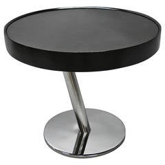 Round Side Table with a Black Glass Top Circa 1965 Made in Italy