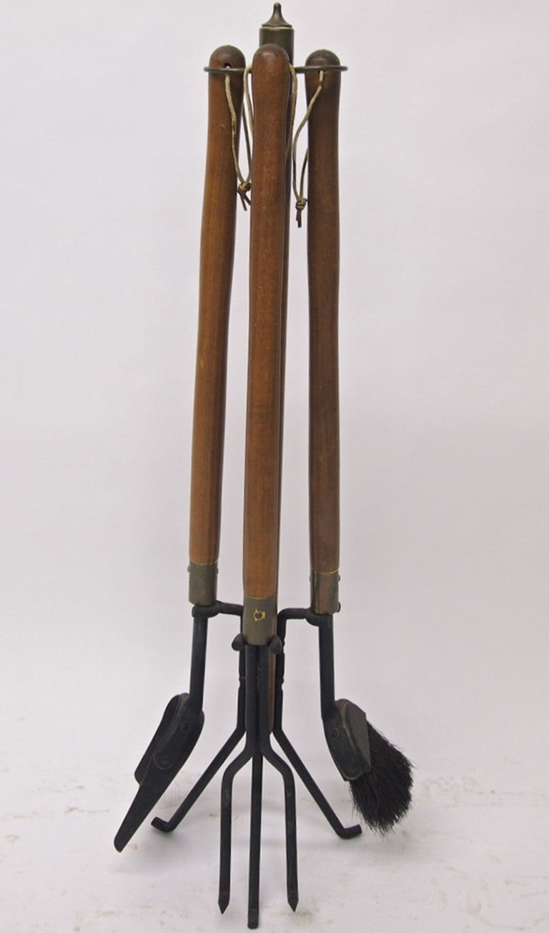 Metal Two Sets of Fire Place Tools Signed Seymour circa 1955 American