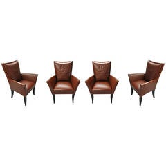 Four Leather Arm Chairs Designed by Dakota Jacckson, circa 1990 Made in USA