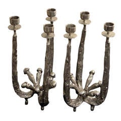 Pair of HandMade Pewter Candle Holders in the manner of Donald Drumm Circa 1960 American