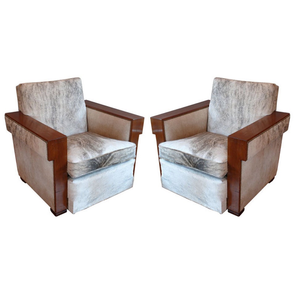 Pair of French Art Deco Club Chairs For Sale
