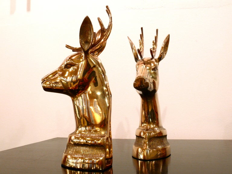 American Pair of Brass Elk Head Bookends