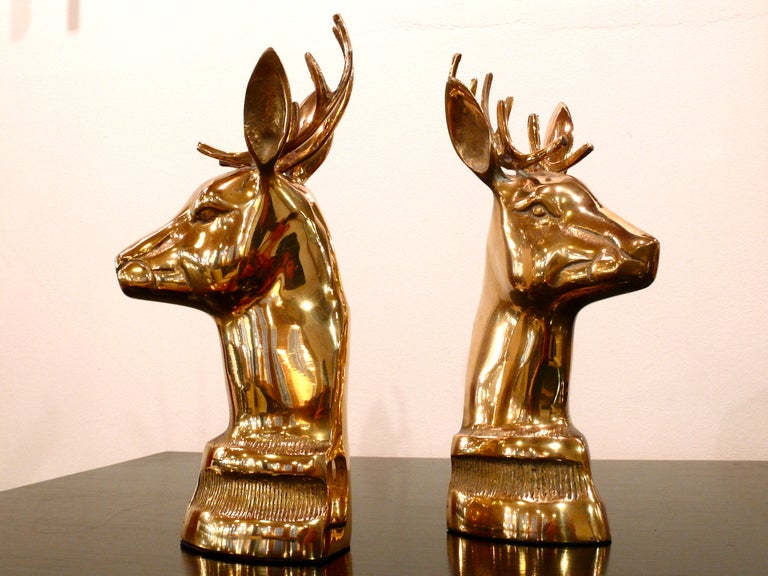 Pair of Brass Elk Head Bookends In Excellent Condition In New York, NY
