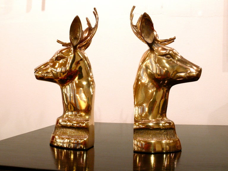 Pair of Brass Elk Head Bookends at 1stDibs