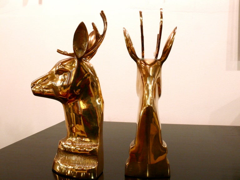 Pair of Brass Elk Head Bookends 1