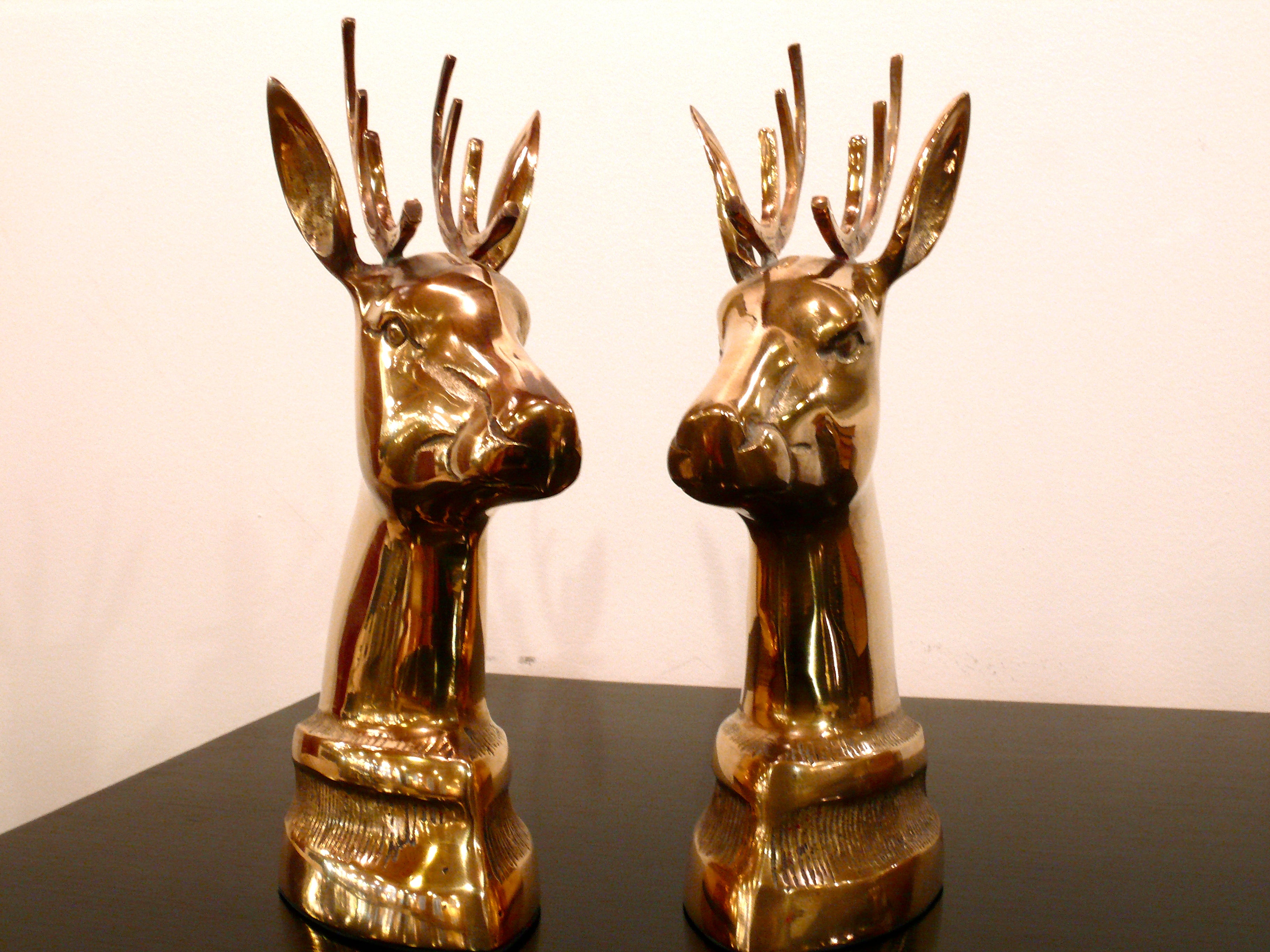 Pair of Brass Elk Head Bookends
