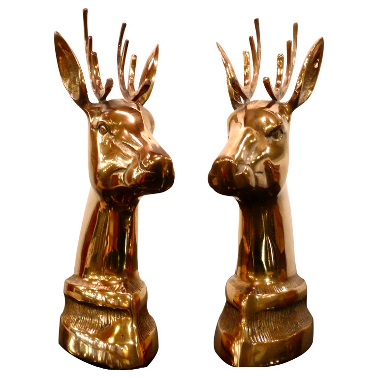 Pair of Brass Elk Head Bookends at 1stDibs