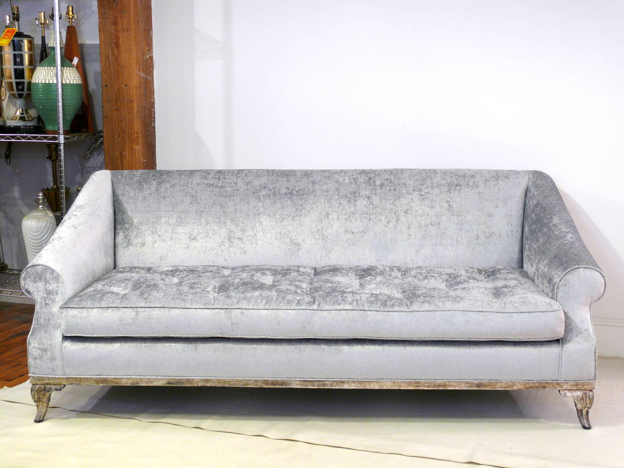 Platinum Velvet Scroll Arm Sofa