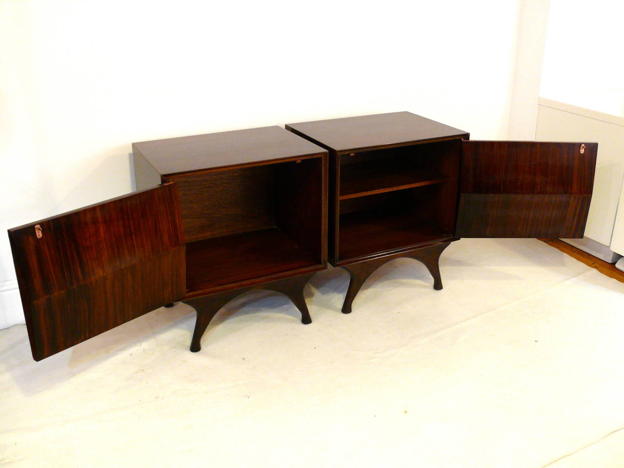 Mid-Century Modern Pair of Diamond Front End Tables