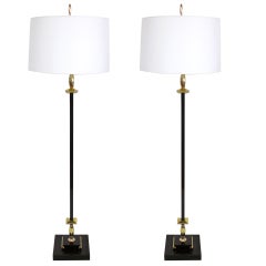 Pair of Neo Classic Brass and Espresso Floor Lamps