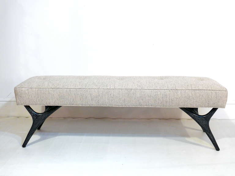 Finn-Leg Cerused Upholstered Bench
