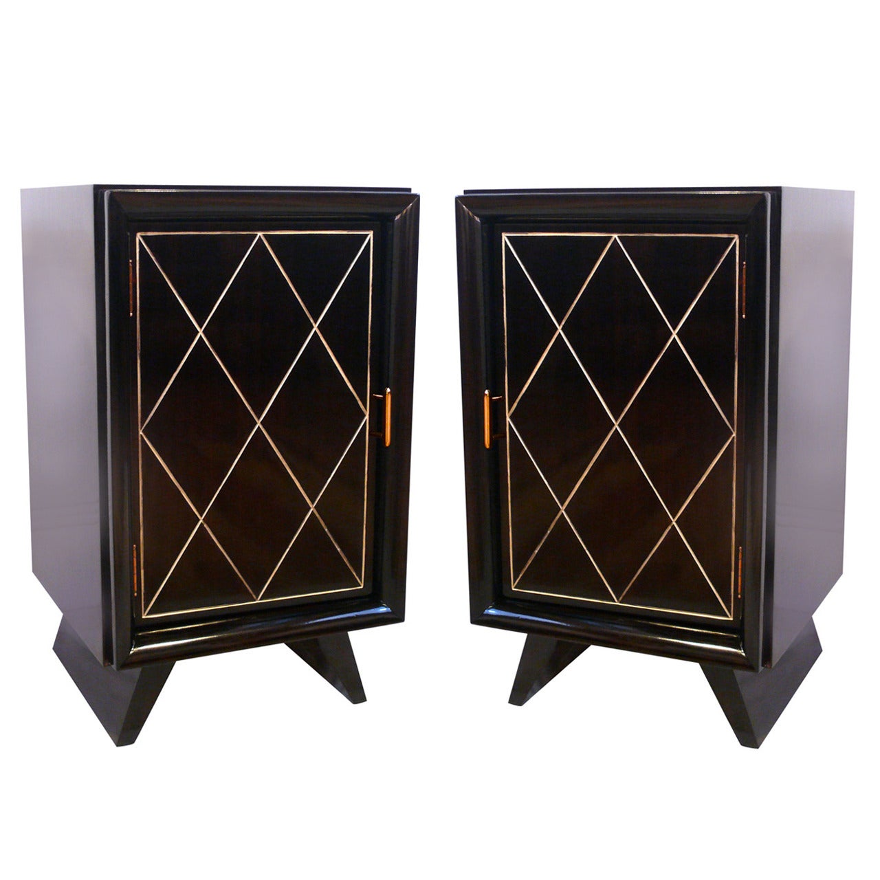 Pair of Incised Diamond End Tables in the Manner of Grosfeld House