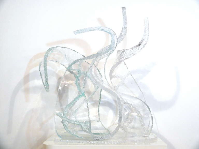 Lucite Sculpture signed R. Garrett (Ron) @ 1994.  Ron Garrett is an accomplished artist from Miami Florida with an extensive show history.  He works in acrylics making each piece a unique work of art.