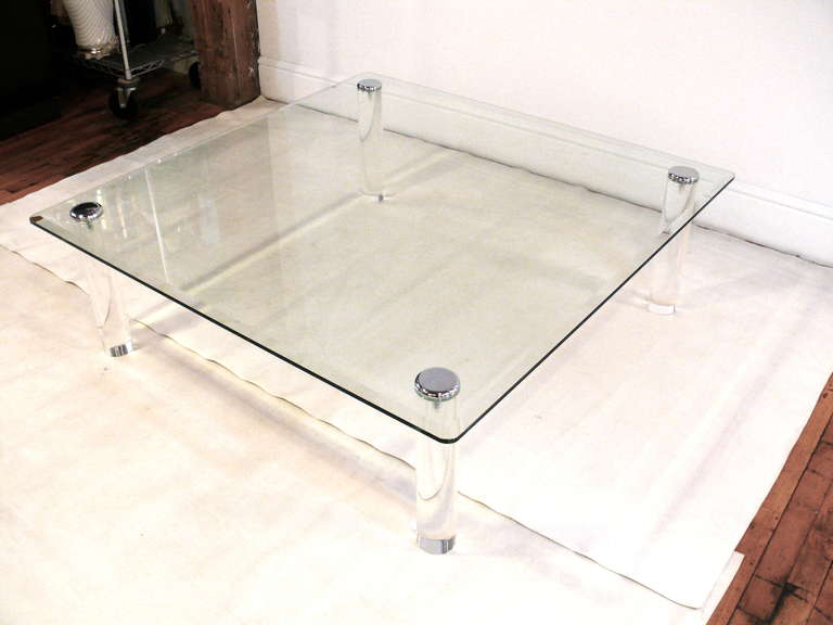 Chrome Pace Collection Lucite and Glass Coffee/Cocktail Table