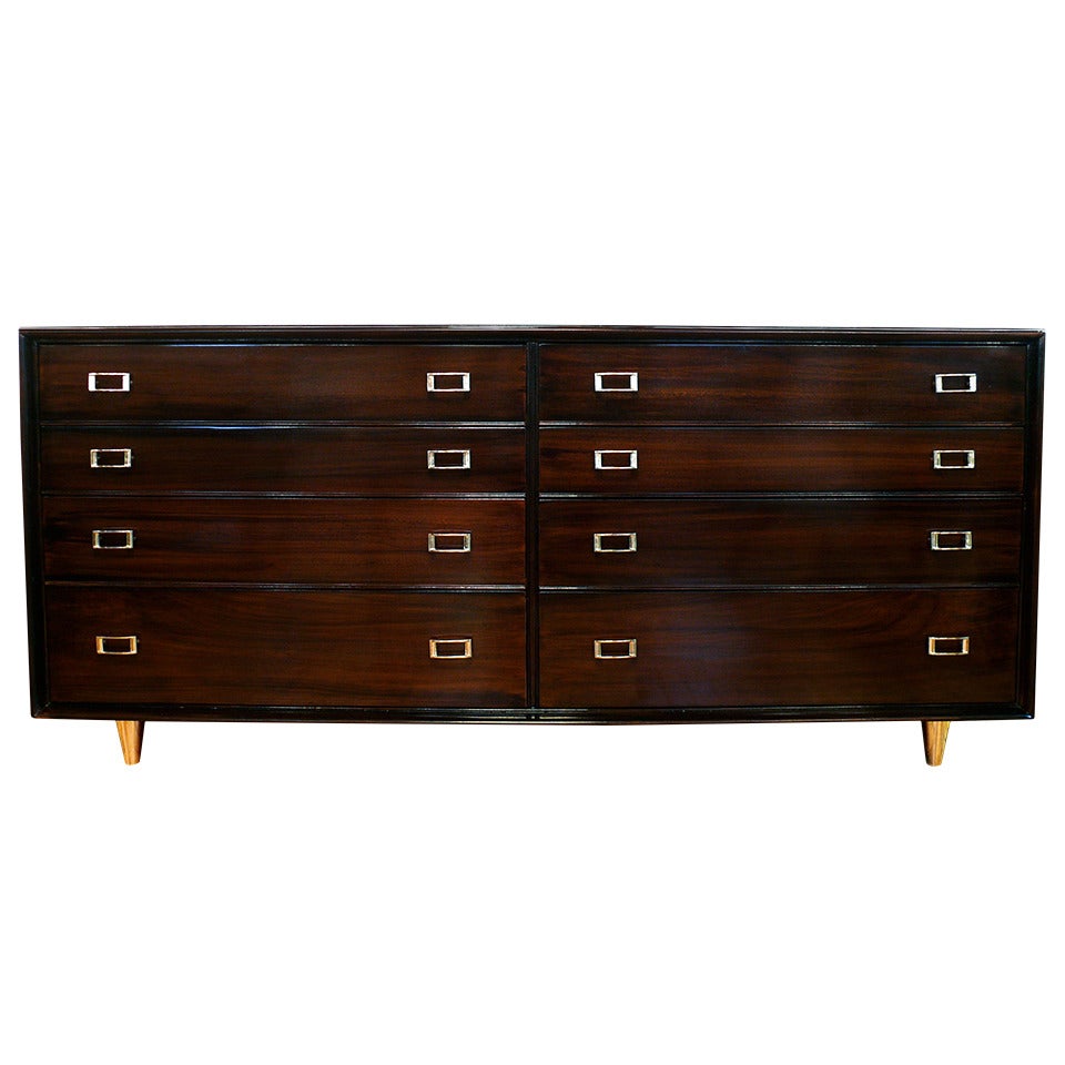Paul Frankl Walnut and Brass, Eight-Drawer Dresser