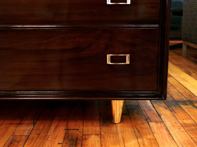 Mid-Century Modern Paul Frankl Walnut and Brass, Eight-Drawer Dresser