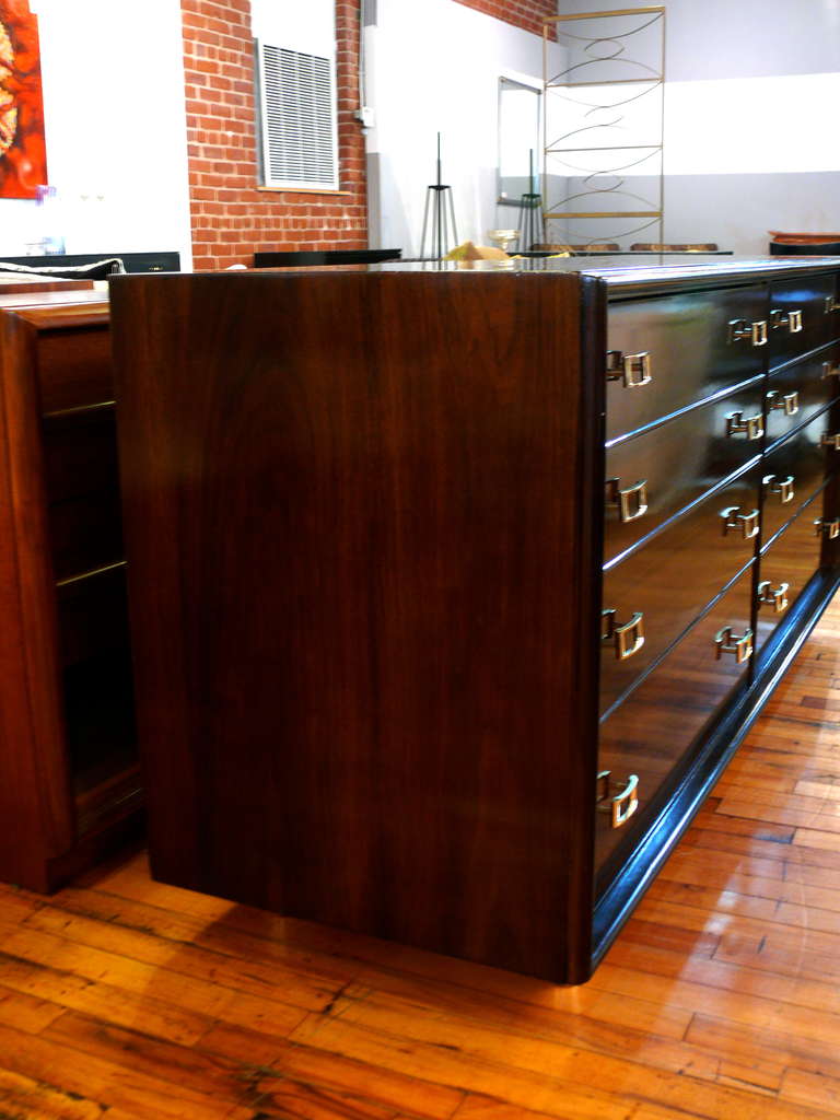 Mid-20th Century Paul Frankl Walnut and Brass, Eight-Drawer Dresser