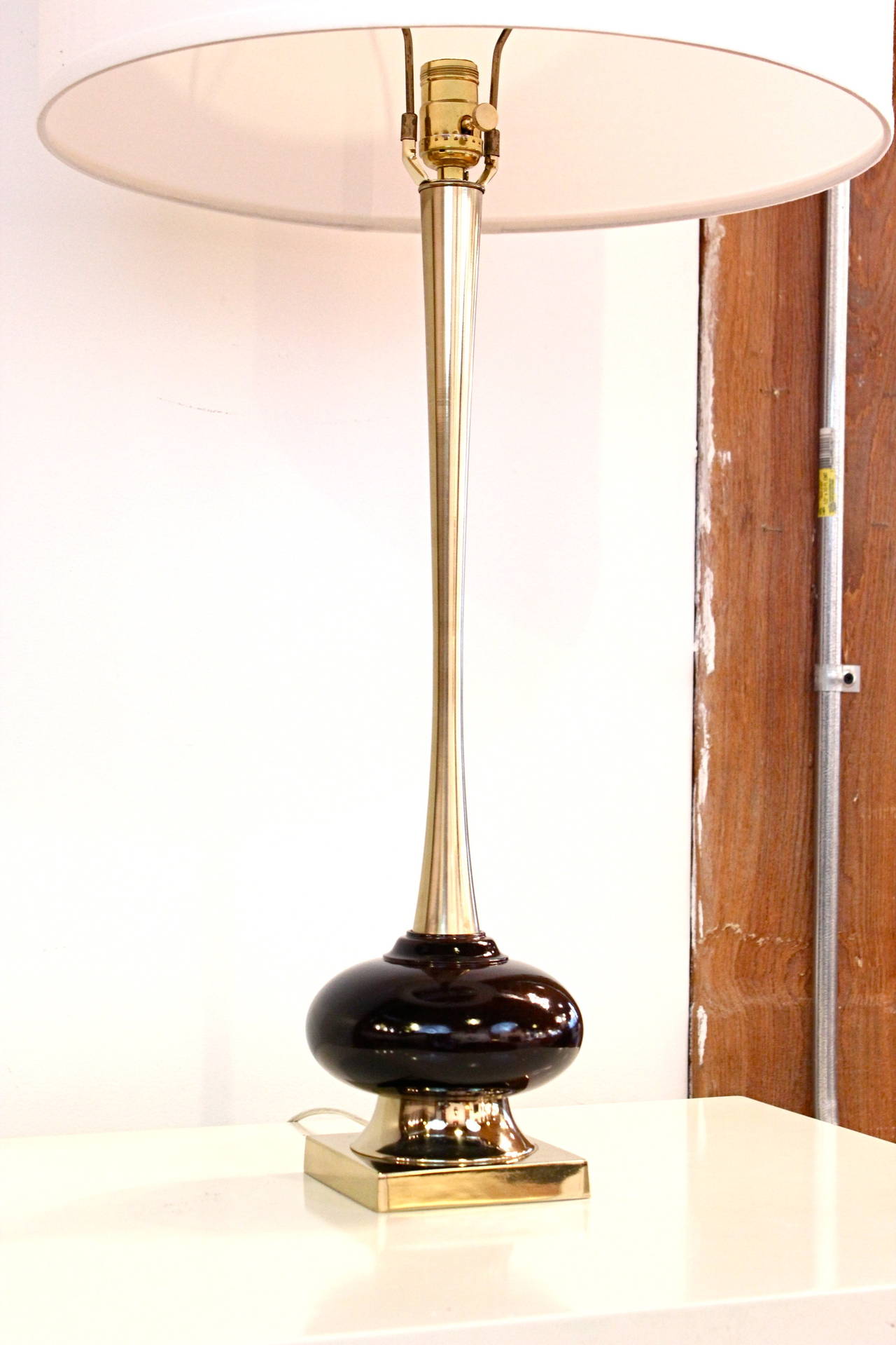 Mid-Century Modern Pair of Rosewood and Brass Laurel Lamps