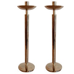 Elegant pair of Brass Modernist Candlesticks