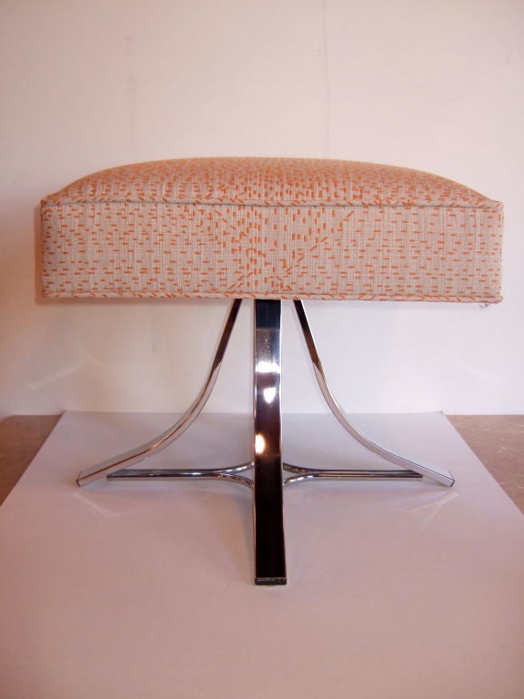Beautiful and stylish Donghia fabric upholstered cushions rest on sculptural Borsani style chrome base.