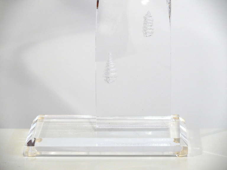 Engraved Shells Lucite Ribbon Sculpture In Excellent Condition For Sale In New York, NY