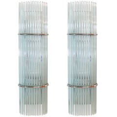Pair of Large Chrome and Glass Rod Sconces by Gaetano Sciolari for Lightolier Pair of Large Chrome and Glass Rod Sconces by Gaetano Sciolari for Lightolier