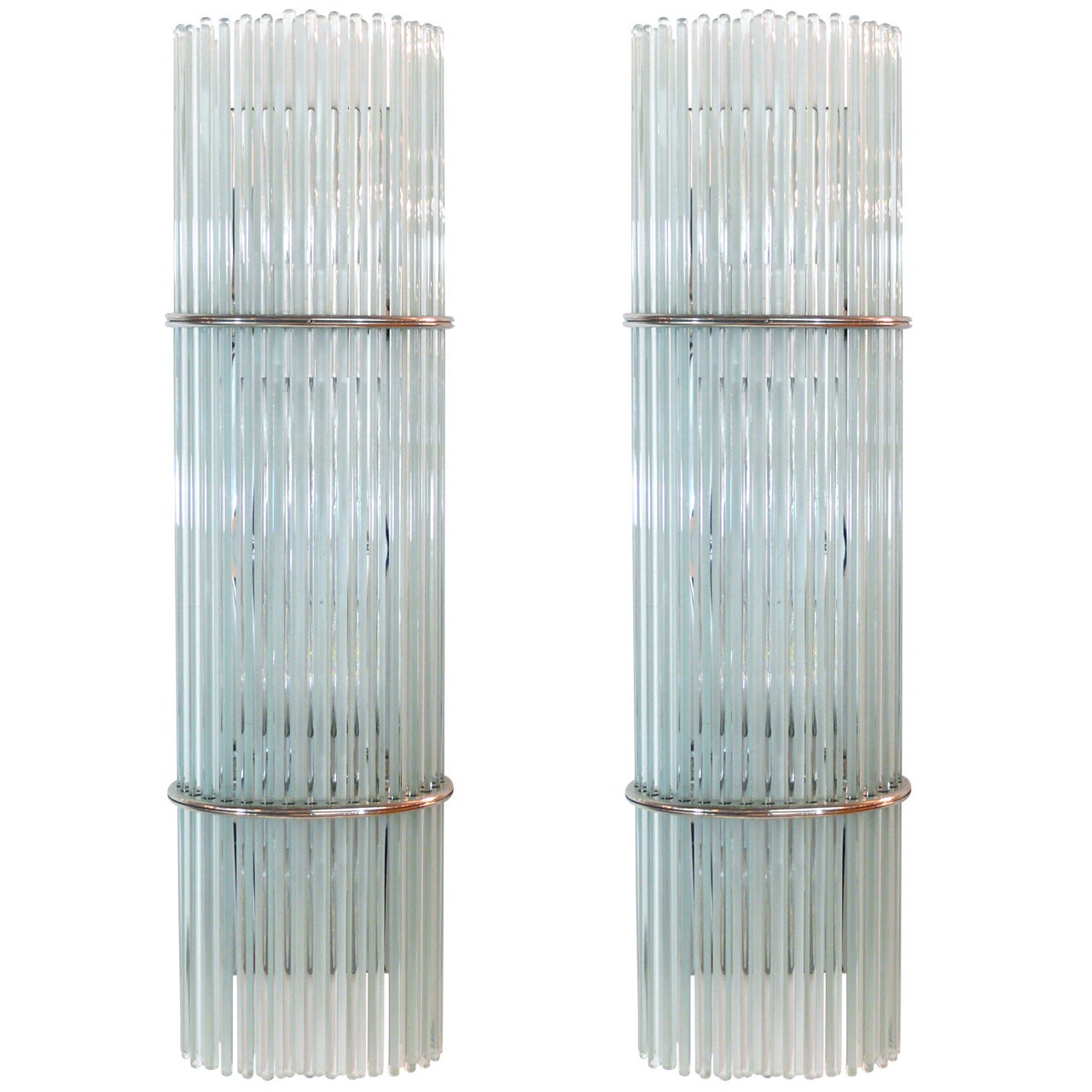 Pair of Large Chrome and Glass Rod Sconces by Gaetano Sciolari for Lightolier