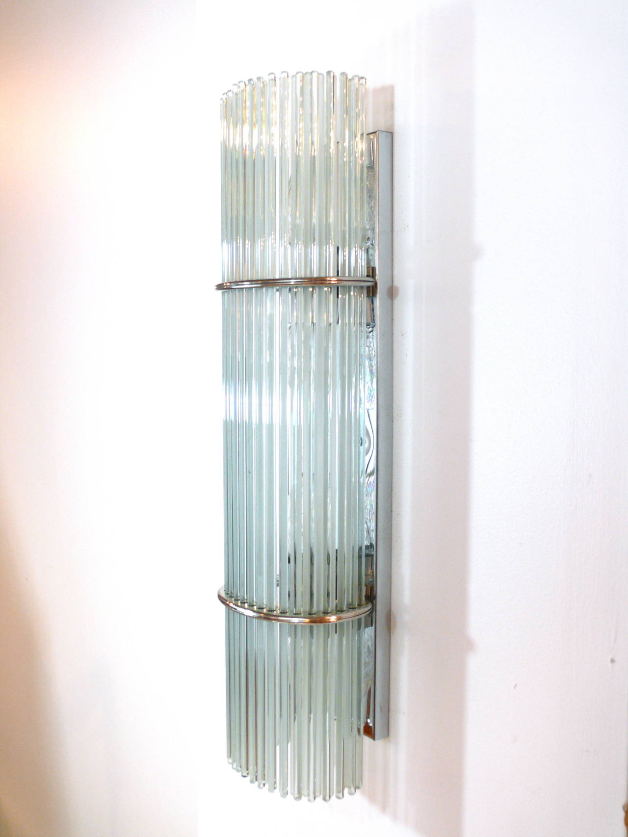 Italian Pair of Large Chrome and Glass Rod Sconces by Gaetano Sciolari for Lightolier