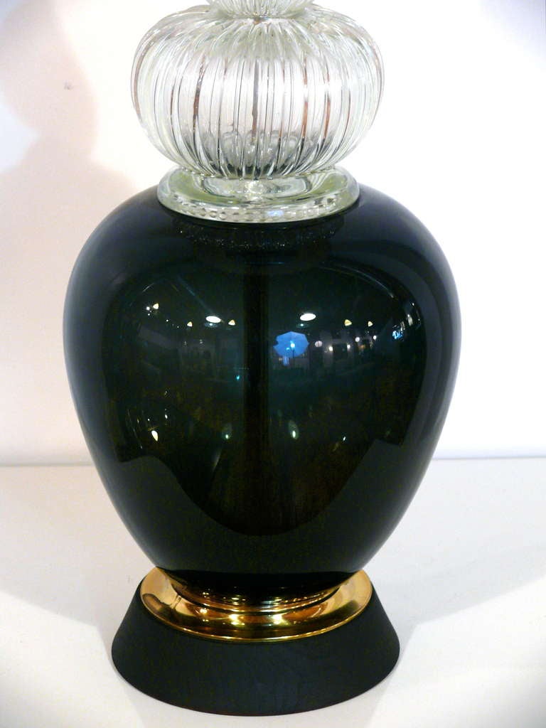Mid-Century Modern Monumental Black and Clear Barovier Lamp For Sale