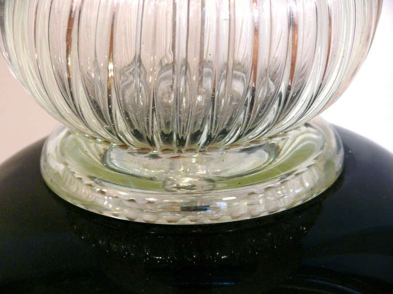 Brass Monumental Black and Clear Barovier Lamp For Sale